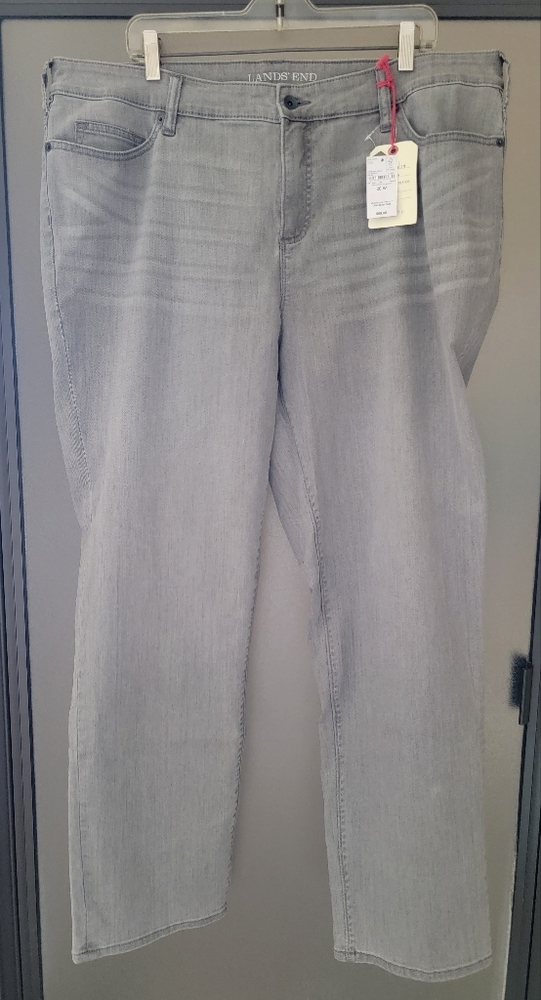 NWT Lands End Gray Mid Rise Straight Jeans 22W